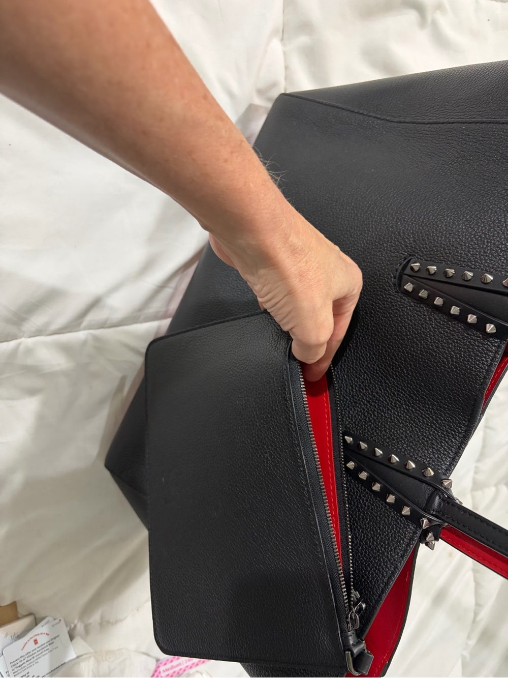 Christian Louboutin Black Pebbled Leather Tote with Red Trim - Picture 4 of 6